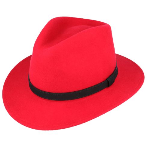 Maz Wool Fedora Hat With Leather Band - Red