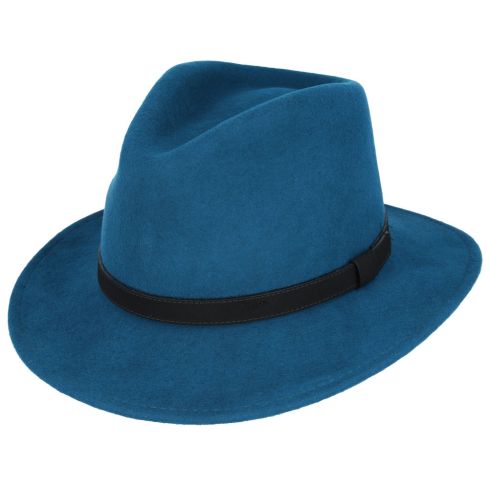 Maz Wool Fedora Hat With Leather Band - Teal
