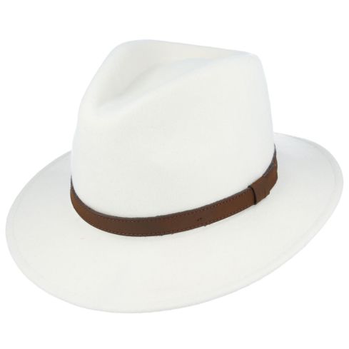 Maz Wool Fedora Hat With Leather Band - White