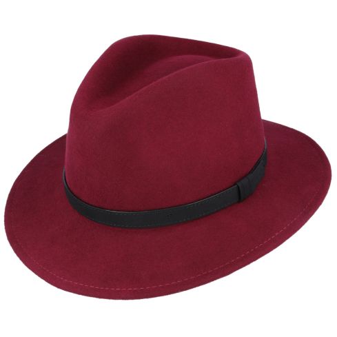 Maz Wool Fedora Hat With Leather Band - Wine