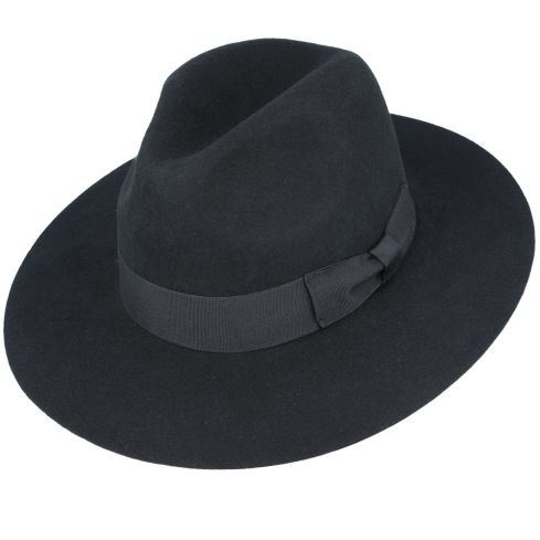 Gladwin Bond Stiff Wide Flat Brim Wool Fedora Hat 