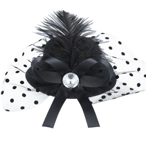 Maz Mini Top Hat Fascinator With Elegant Feather & Diamond - Black