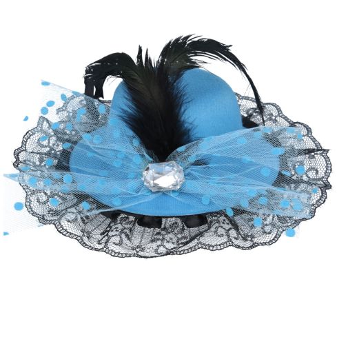 Maz Back Top Hat Fascinator With Elegant Feather & Diamond - Blue