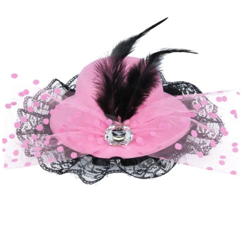 Maz Back Top Hat Fascinator With Elegant Feather & Diamond - Pink