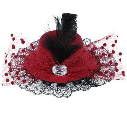 Maz Back Top Hat Fascinator With Elegant Feather & Diamond - Red