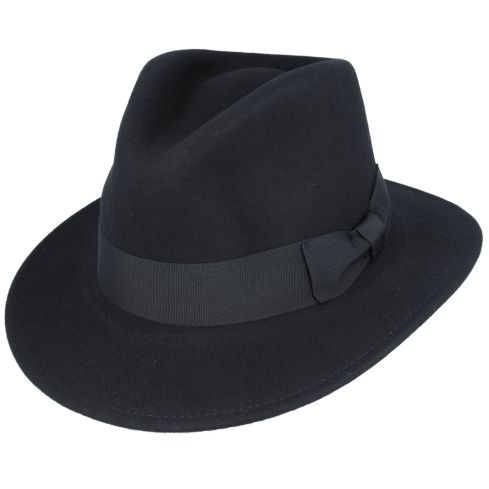 Maz Wool Fedora Hat With Grosgrain Band - Black
