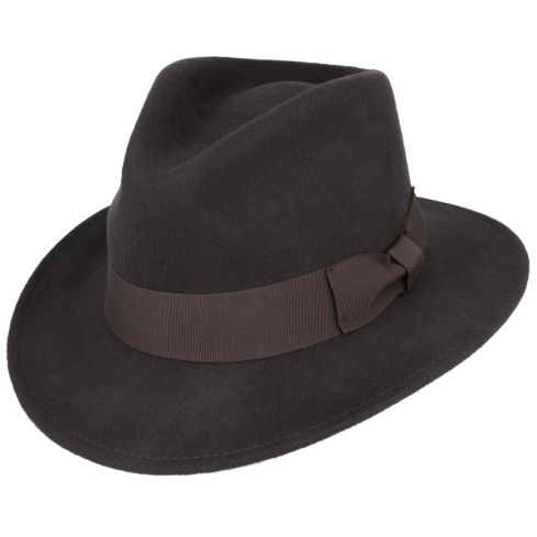 Maz Wool Fedora Hat With Grosgrain Band - Brown