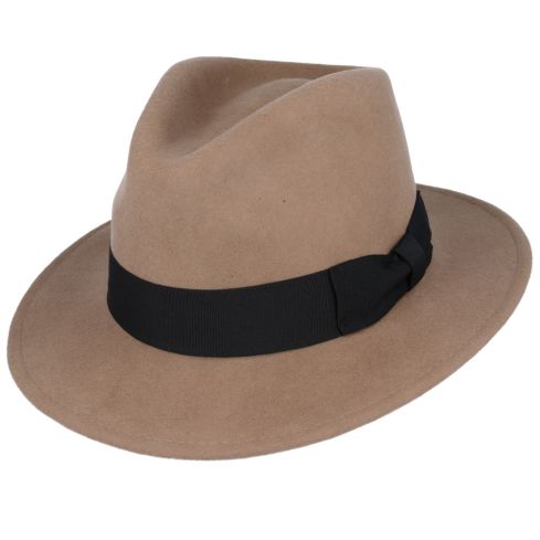Maz Wool Fedora Hat With Grosgrain Band - Camel