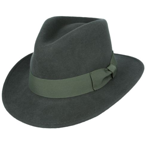 Maz Wool Fedora Hat With Grosgrain Band - Dark-Green