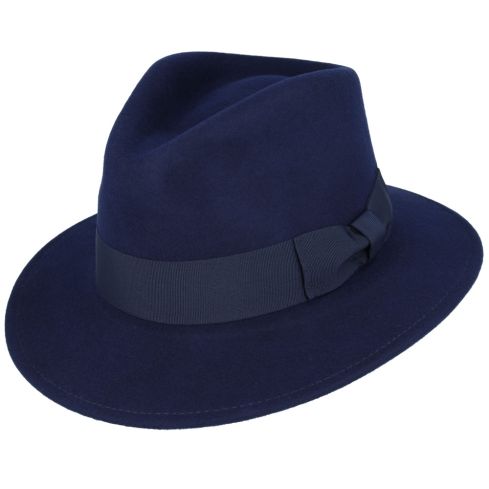 Maz Wool Fedora Hat With Grosgrain Band - Navy