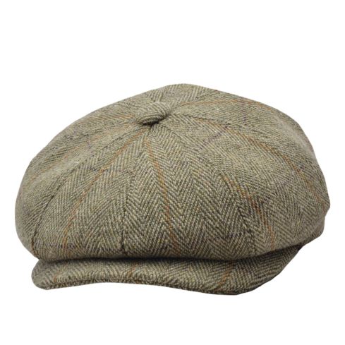G&H Classic Wool Check Tweed Newsboy Cap - Olive/Green