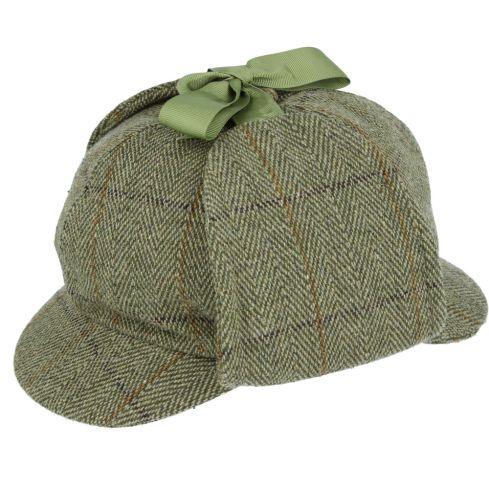 Mens Green Wool Tweed Sherlock Deerstalker Hat GR99