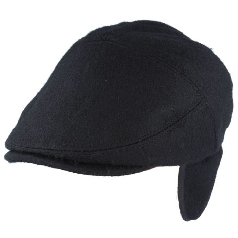 G&H Wool Flat Cap With Ear muffs - Black