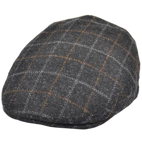 G&H Wool Check Tweed Flat Cap - Black
