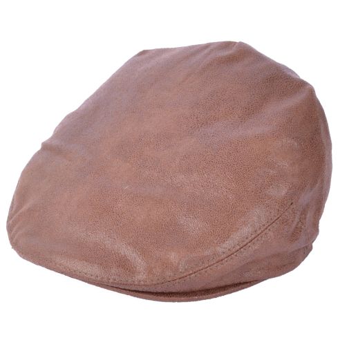 G&H Leather Look PVC Flat Cap - Brown