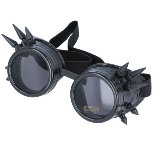 Maz Vintage Steampunk Spike Goggles Glasses Cyber Punk Gothic - Black