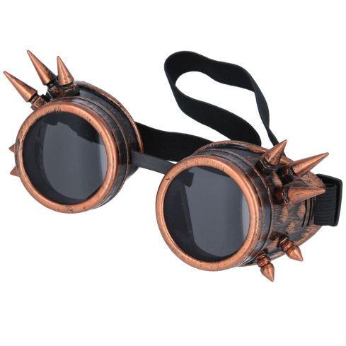 Maz Vintage Steampunk Spike Goggles Glasses Cyber Punk Gothic - Red Copper