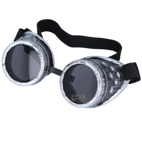 Maz Vintage Steampunk Goggles Glasses Cosplay Cyber Punk Gothic - Silver Grey