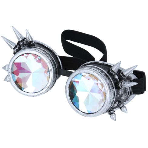 Maz Kaleidoscope Steampunk Spike Goggles Glasses Cyber Punk Gothic - Silver Grey