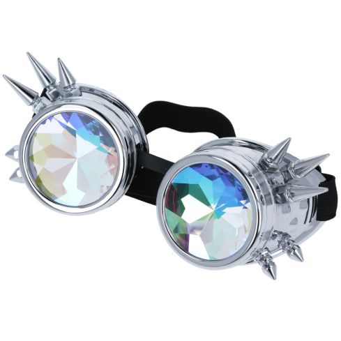 Maz Kaleidoscope Steampunk Spike Goggles Glasses Cyber Punk Gothic - Silver 