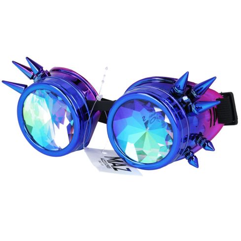 Maz Kaleidoscope Steampunk Spike Goggles Glasses Cyber Punk Gothic - Blue