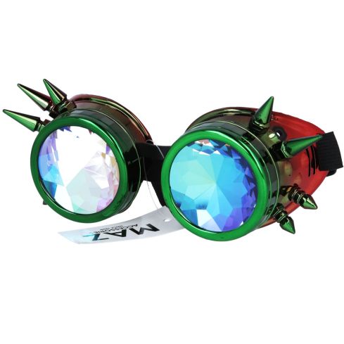 Maz Kaleidoscope Steampunk Spike Goggles Glasses Cyber Punk Gothic - Green
