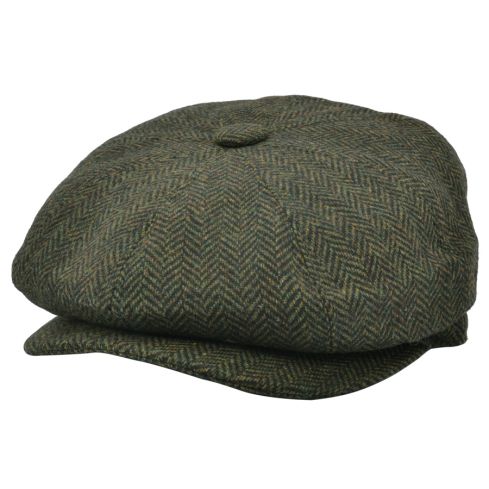 G&H Wool Herringbone Newsboy Cap With Back Extension- Dark Green