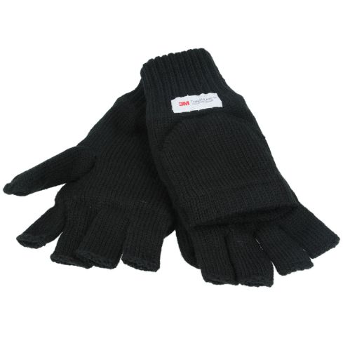 Maz Unisex Thinsulate 3M Black Can Be Worn As Fingerless Gloves or Mittens