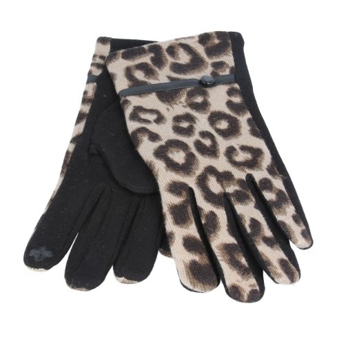 Maz Ladies Leopard Gloves With Touch Screen Soft Warm Lining - Brown