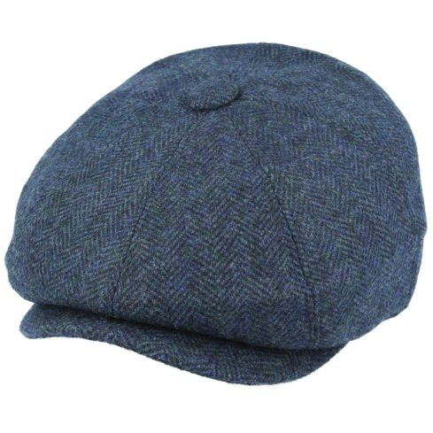 G&H Wool Herringbone Newsboy Cap With Back Extension - Blue