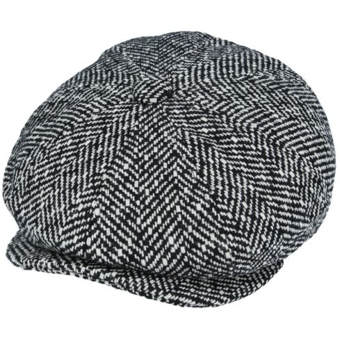 G&H Wool Herringbone Newsboy Cap With back Extension - Black/White