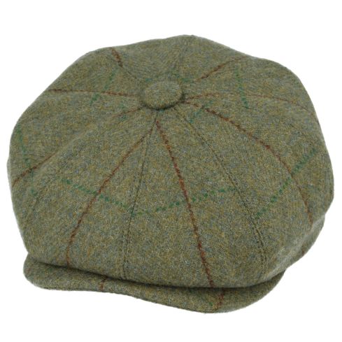 G&H Genuine Tweed Newsboy Cap with Durable  Green with Red Stripe 