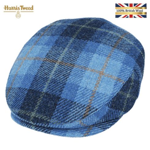 Gladwin Bond Harris Tweed Wool Flat Cap - Blue