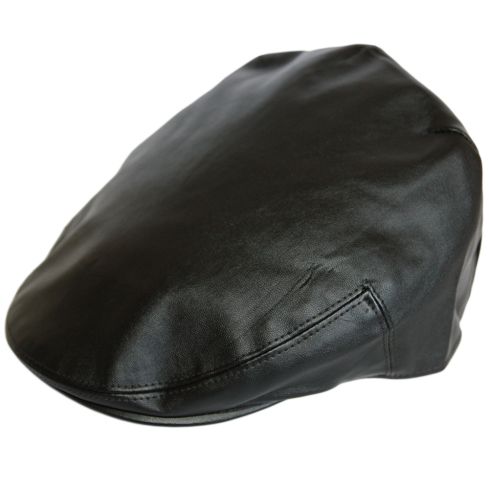 G&H Leather Look Flat Cap - Black