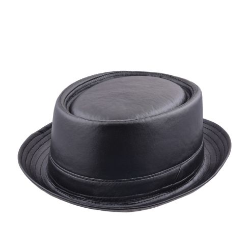 Maz Pu Leather Look Pork Pie Hat - Black