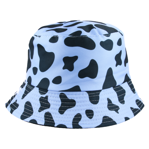 Maz Reversible Cow Print Pattern Fisherman Bucket Hat - Black /Blue