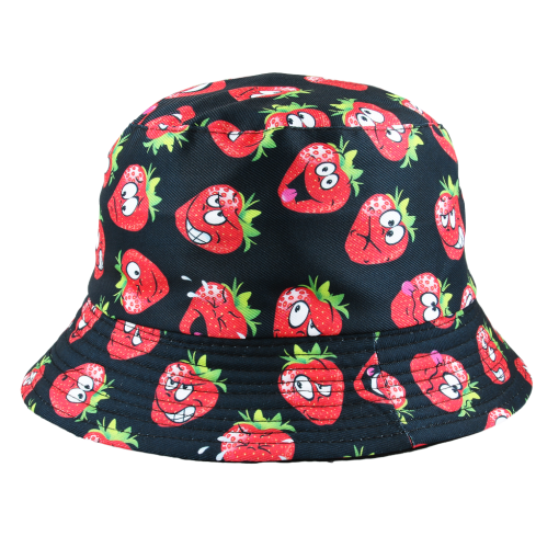 Maz Reversible Strawberry Print Pattern Fisherman Bucket Hat - Black /Red