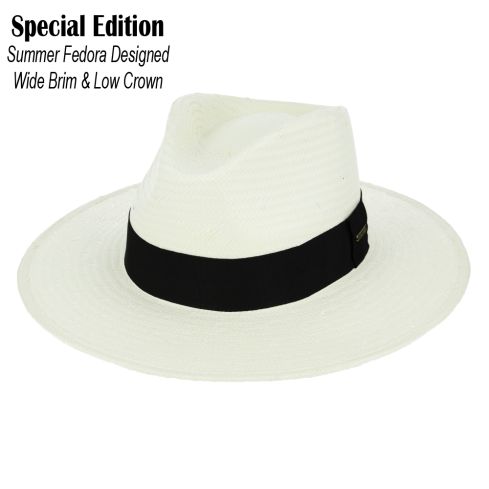 Maz Special Edition Summer Fedora Designed  Wide Brim & Low Crown - Cream