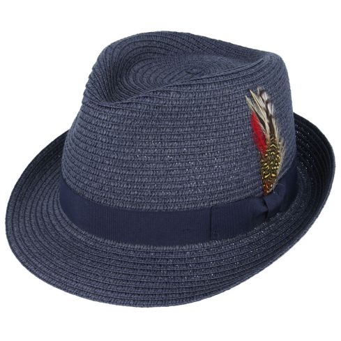 Maz Summer Paper Straw Trilby Hat - Navy