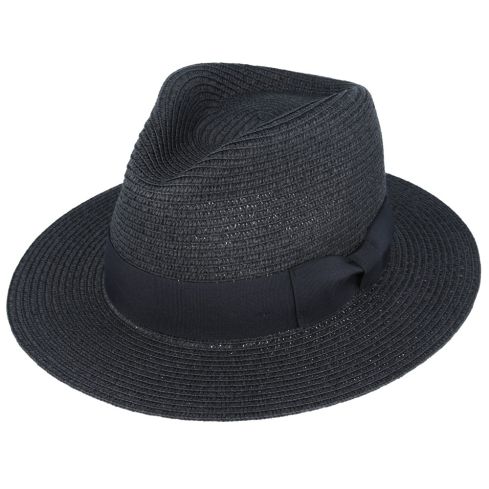 Maz Summer Paper Straw Fedora Hat -  Black