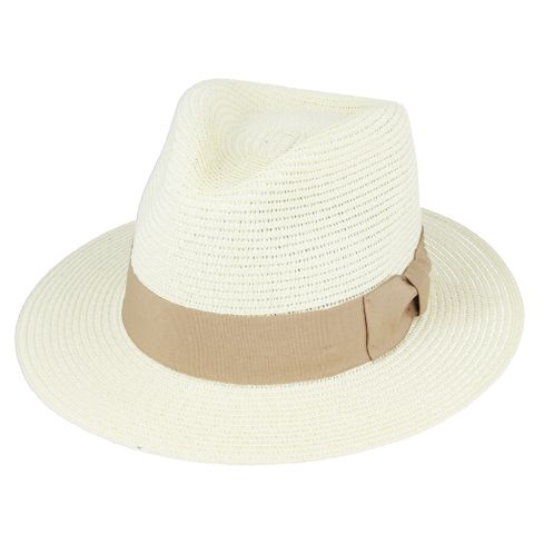 Maz Limited Edition Straw Fedora Hat With Brown Band - Cream