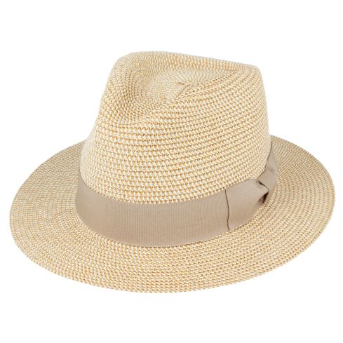 Maz Summer Paper Straw Fedora Hat With Brown Band - Natural