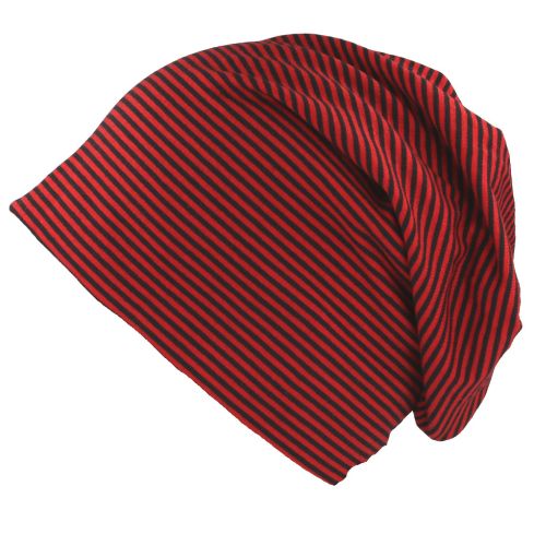 Carbon212 Stripe Soft Cotton Long Beanie - Red- Black