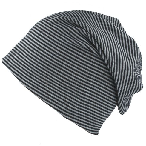 Carbon212 Stripe Soft Cotton Long Beanie - Black-Grey