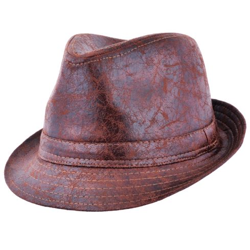 Maz cracked leather distressed vintage Trilby Hat - Brown