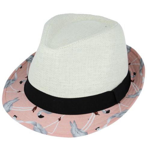 Maz Summer Paper Straw Flamingo Trilby Hat - Cream