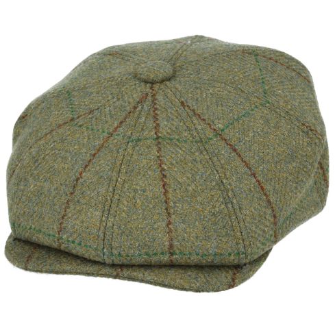 Gladwinbond Genuine Tweed Newsboy Cap with Durable  Green with Red Stripe 