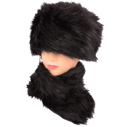 Ladies Cossack hat & Scarf Set - Black