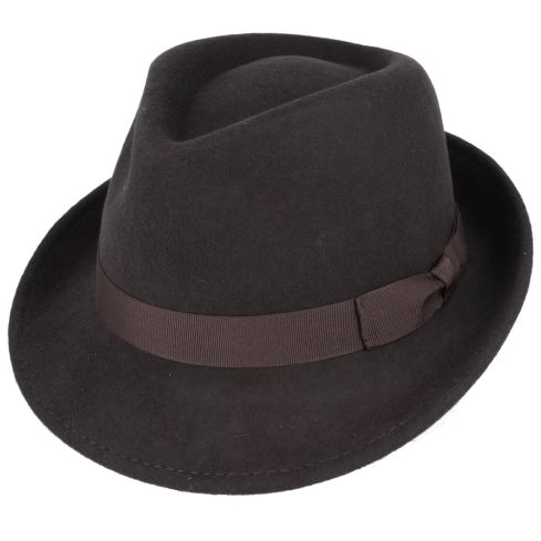 Maz Crushable Wool Felt Trilby Hat Single Sizes - Brown