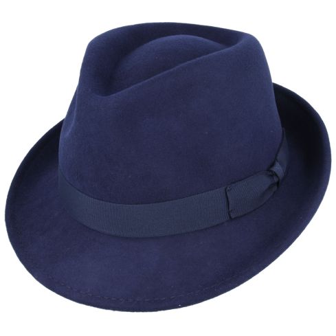 Maz Crushable Wool Felt Trilby Hat Single Sizes - Navy